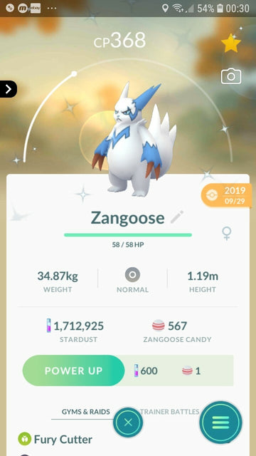 Shiny Zangoose Pokemon Trade Go